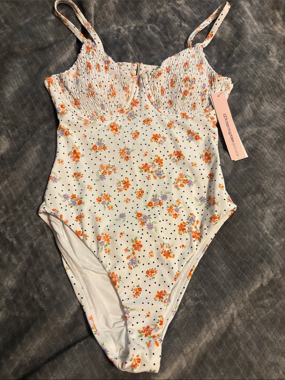 Aqua Smocked Underwire White Multi One Piece Swimsuit